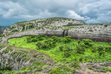 View at the mountains Pungo Andongo, Pedras Negras (black stones), huge geologic rock elements