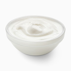 Organic yogurt in glass bowl