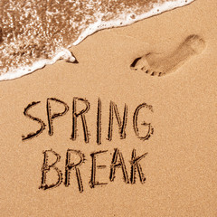 text spring break in the sand of a beach