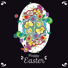 Black easter greeting card with floral decoration.