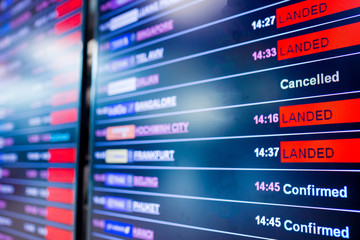 Selective focus to display flight information board in international airport