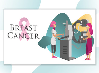 Mammalogist making screening of woman breast poster