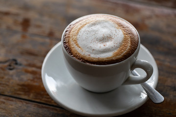 Backgrounds of Latte coffee. coffee cup latte art in shop.