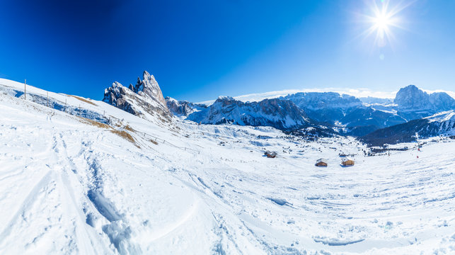 Mountains Italy Seceda Dolomites winter snow snowboarding skiing