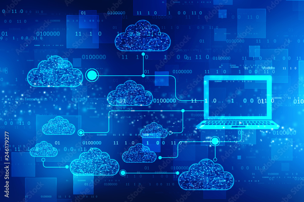 Poster cloud computing, cloud computing concept. cloud internet technology background. 2d illustration