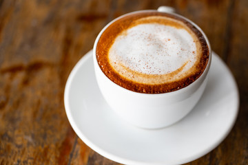 Backgrounds of Latte coffee. coffee cup latte art in shop.