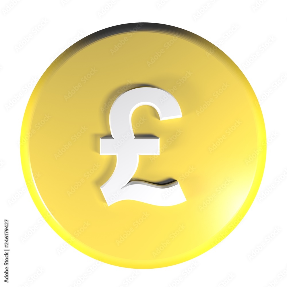 Aufkleber yellow circle push button pound currency symbol - 3d rendering illustration