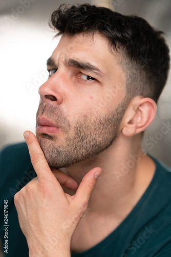 Handsome Caucasian White Male With Black Short Hair And Stubble