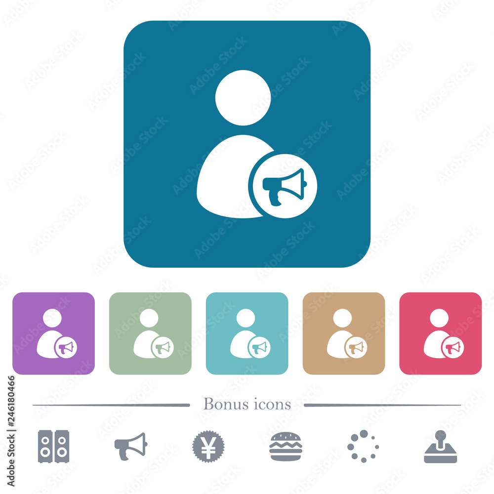 Poster user notification flat icons on color rounded square backgrounds