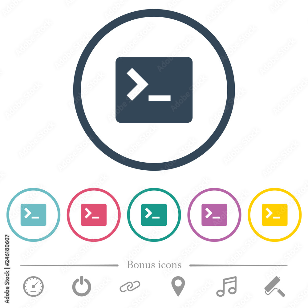 Aufkleber command terminal flat color icons in round outlines