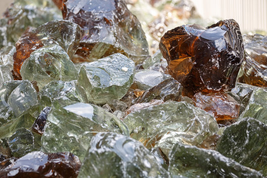 large pieces of broken glass close-up 