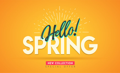 Spring banner. Trendy textured. Season vocation, weekend, holiday logo. Spring Time sale. Happy spring Day. Hello Spring vector. Lettering text. Fashionable modern color styling template.