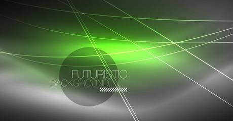 Digital technology abstract background - neon geometric design. Abstract glowing lines. Colorful techno background. Futuristic shape.