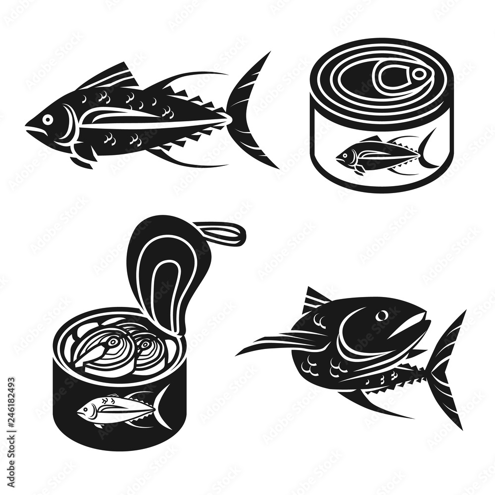 Poster tuna icons set. simple set of tuna vector icons for web design on white background