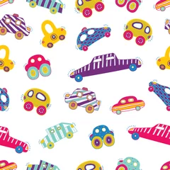 Printed kitchen splashbacks Cars Cute cars. Kids vector seamless pattern.