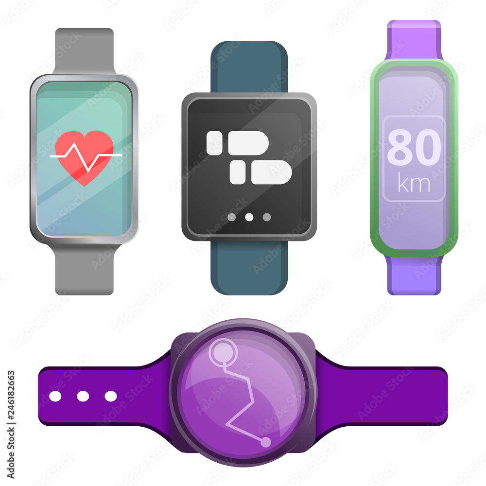 Wall mural fitness tracker icons set. cartoon set of fitness tracker vector icons for web design