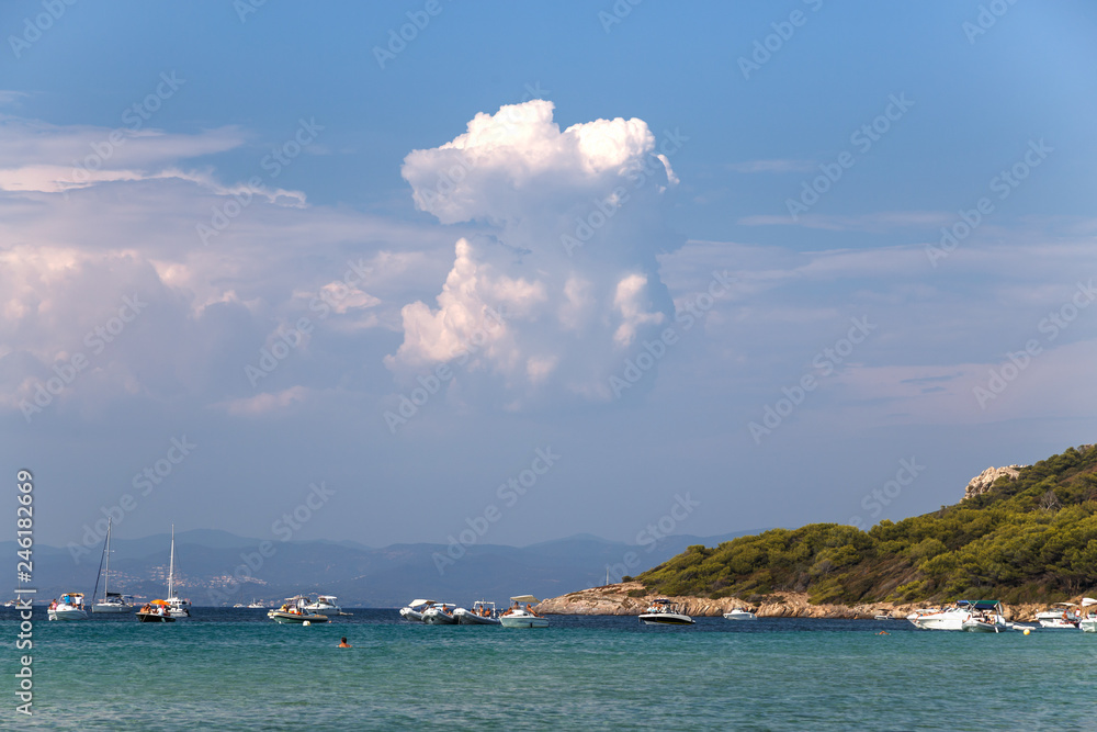 Wall mural beautiful bay with yachts in porquerolles, the island in southern france. holidays in france.