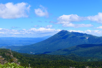 Fototapeta na wymiar 十和田八幡平国立公園。八幡平頂上より岩手山を望む。岩手　日本。６月下旬。