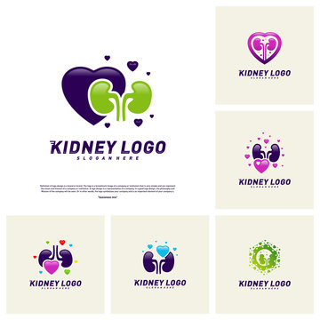 Set of Love Kidney Logo Design Concept. Urology Logo Vector Template