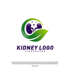 Kidney with Leaf Logo Design Concept. Urology Logo Vector Template