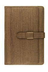 Brown leather book isolated on white background.