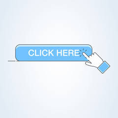 Click here button with hand icon. Vector click web sign cursor symbol.