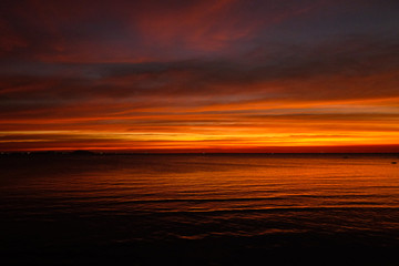 Sunset twilight at sea (Pattaya beach - Chonburi Thailand) for nature background or texture.
