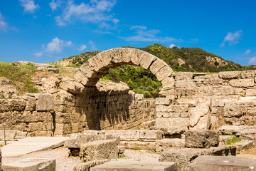 The ruins of ancient greek city of Olympia, enterance to the olympic stadium