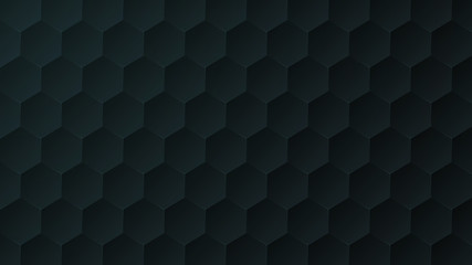 Black abstract background with honeycombs or hexagons pattern.