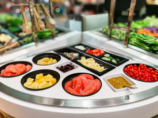 Salad bar; vegetable, fruit, and salad sauce