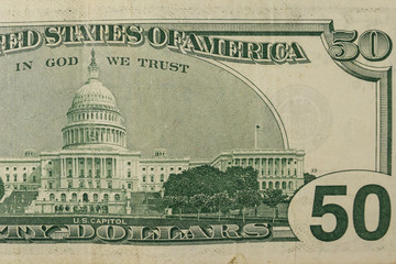 Macro shot of fifty american dollars bill