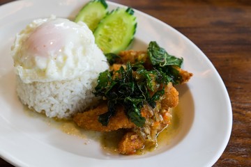 Spicy fried with basil leaves rice and Fried egg