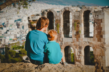 Obraz na płótnie Canvas father and little son travel in Acropolis, Athens, Greece