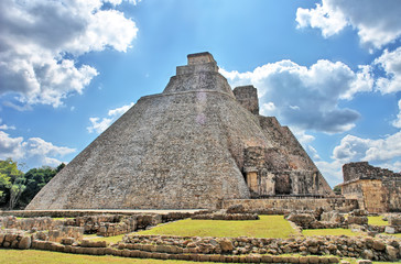 Fototapeta na wymiar The Pyramid of the Magician located in the ancient, Pre-Columbian city of Uxmal, Mexico 
