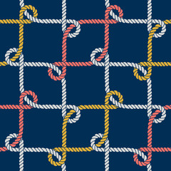 Seamless nautical rope pattern, white on dark blue