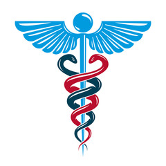 Caduceus symbol made using bird wings and poisonous snakes, healthcare conceptual vector illustration.