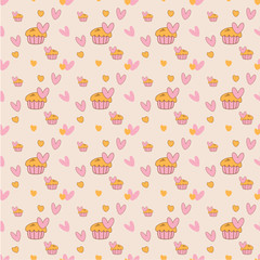 Small cupcake with heart on background.