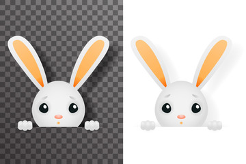 Isolated easter cute bunny rabbit hole paws design transparent background template vector illustration