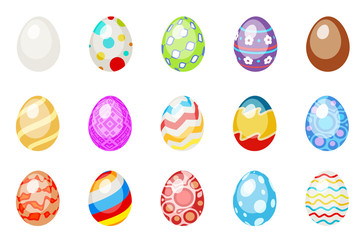 Fototapeta na wymiar Painted colorful easter chocolate eggs spring holiday icons isolated set flat design vector illustration