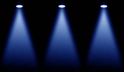 Blue stage . Spotlights on isolated black background.