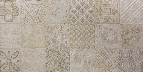 mosaic abstract geometric seamless gray ceramic pattern for kitchen tile - obrazy, fototapety, plakaty