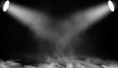 White projector. Spotlight stage with smoke on the floor . Isolated background texture.