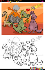 dinos in love cartoon color book