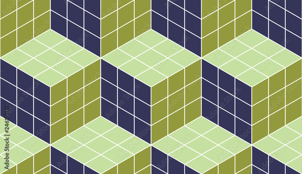 Poster geometric cubes abstract seamless pattern, 3d vector background. technology style engineering line d