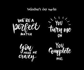 Set of hand drawn calligraphy love inscriptions. Funny lettering quotes. Valentines day vector design elements for cards or banners.