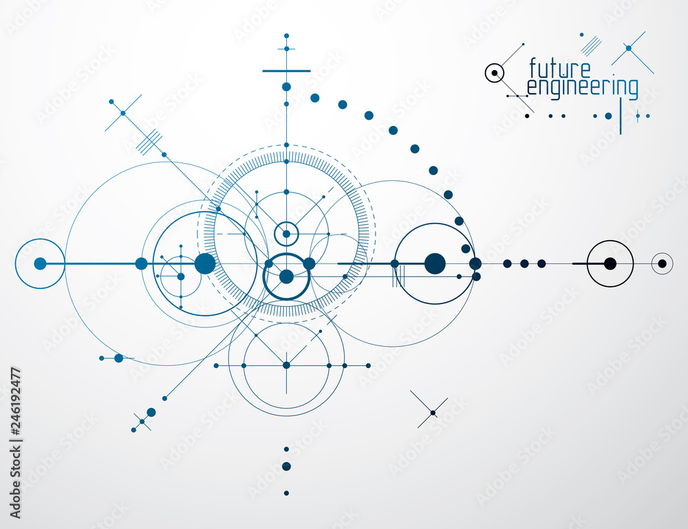 Poster mechanical engineering technology vector abstract background, cybernetic abstraction with innovative