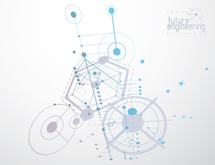 Engineering technological vector wallpaper made with hexagons, circles and lines. Modern geometric composition can be used as template and layout. Abstract technical background.