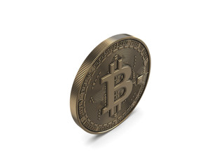 Golden Bitcoin isolated on white background. 3D Rendering.
