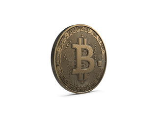 Golden Bitcoin isolated on white background. 3D Rendering.