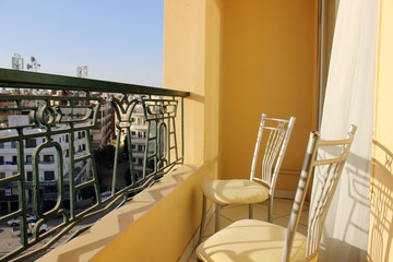 interior of hotel overlooking the city